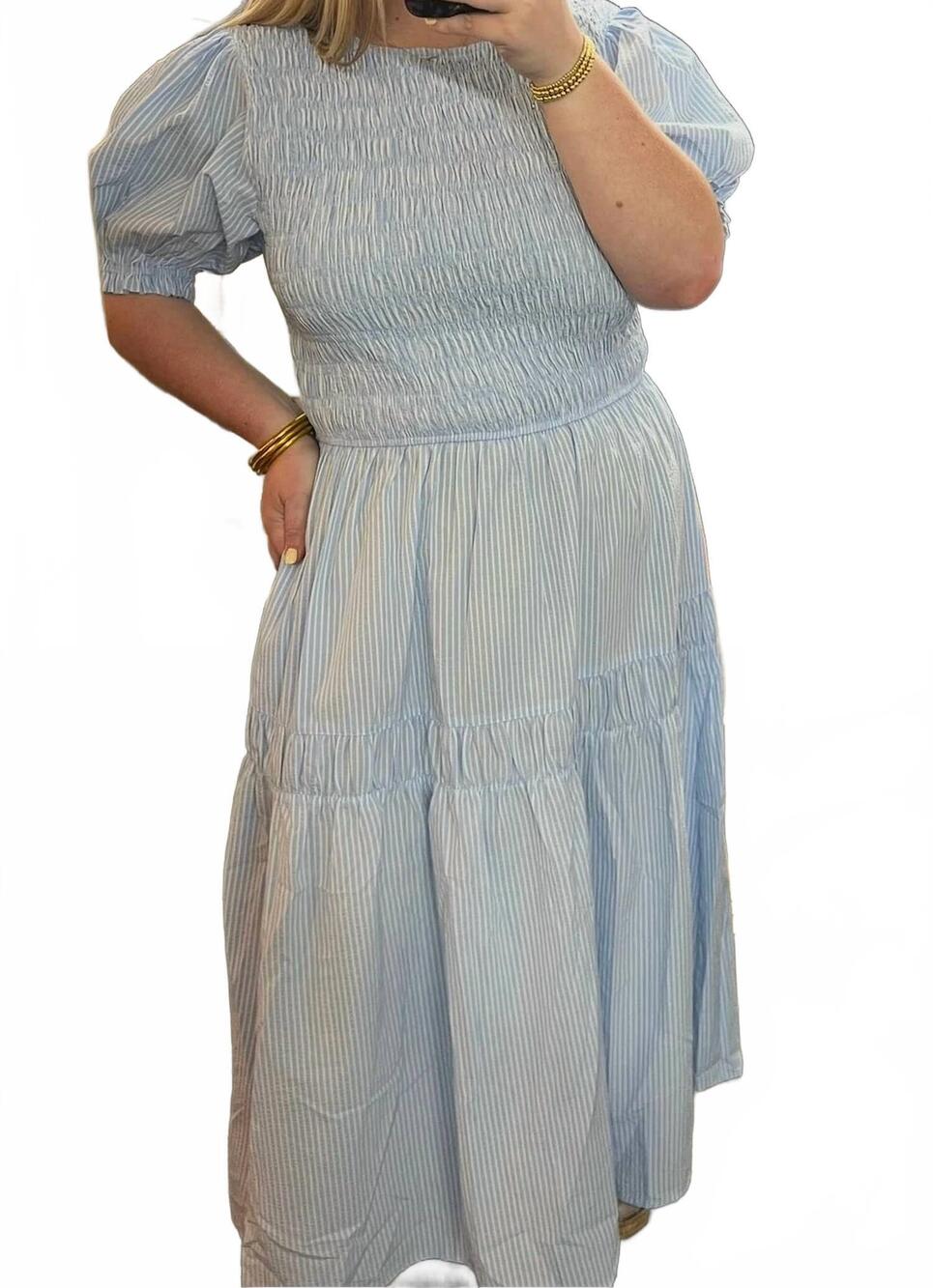 NEW ODDI avery smocked midi dress in blue